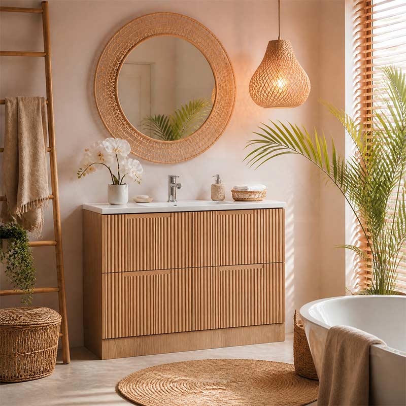 Aulic Lovina Fluted Freestanding Vanity with Kickboard Finger Pull Drawers 1200mm - Harvest Oak