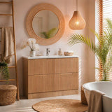 Aulic Lovina Fluted Freestanding Vanity with Kickboard Finger Pull Drawers 1200mm - Harvest Oak