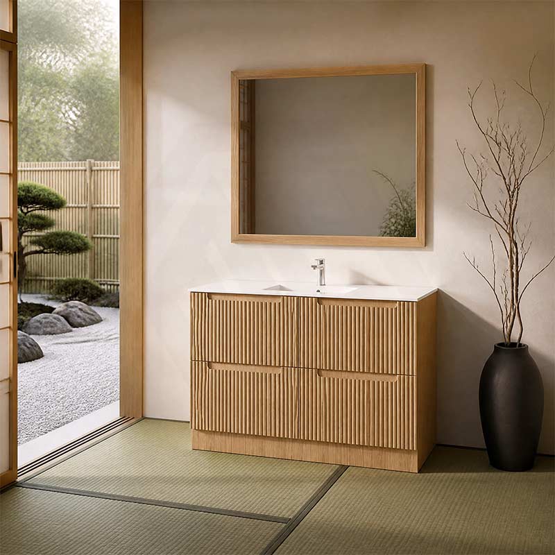 Aulic Lovina Fluted Freestanding Vanity with Kickboard Finger Pull Drawers 1200mm - Harvest Oak