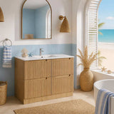 Aulic Lovina Fluted Freestanding Vanity with Kickboard Finger Pull Drawers 1200mm - Harvest Oak