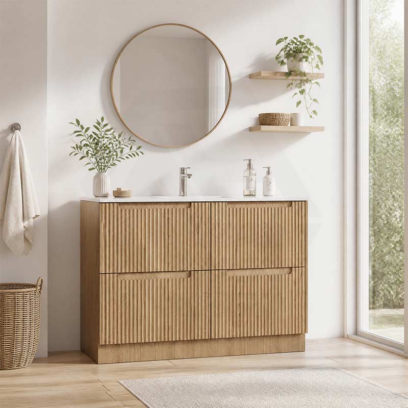 Aulic Lovina Fluted Freestanding Vanity with Kickboard Finger Pull Drawers 1200mm - Harvest Oak