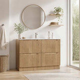 Aulic Lovina Fluted Freestanding Vanity with Kickboard Finger Pull Drawers 1200mm - Harvest Oak