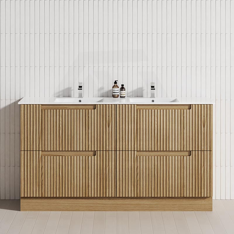 600-1800mm Aulic Lovina Fluted Freestanding Vanity with Kickboard Finger Pull Drawers Harvest Oak