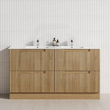 600-1800mm Aulic Lovina Fluted Freestanding Vanity with Kickboard Finger Pull Drawers Harvest Oak