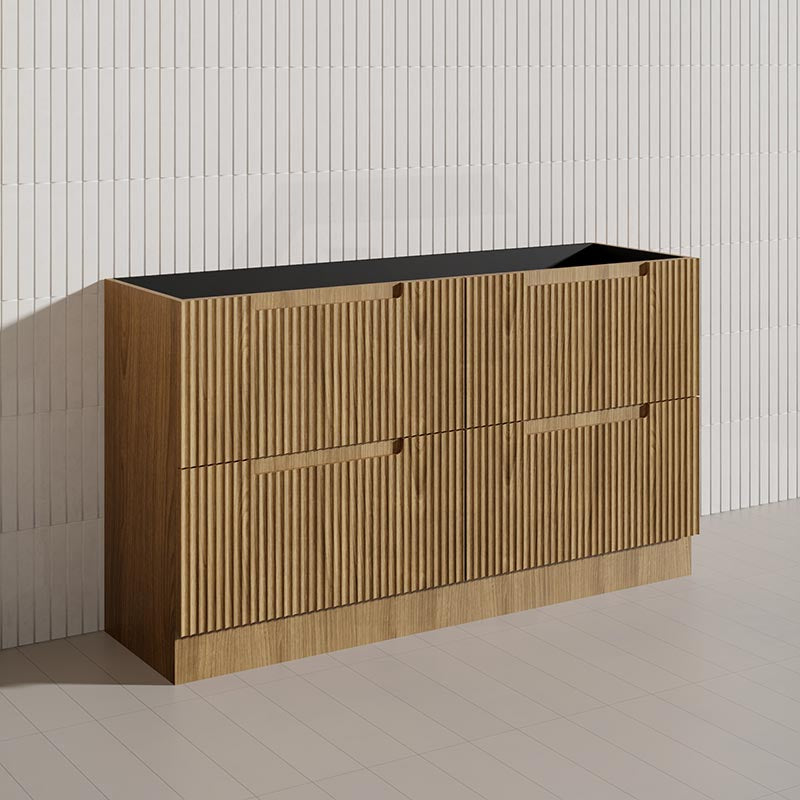 600-1800mm Aulic Lovina Fluted Freestanding Vanity with Kickboard Finger Pull Drawers Harvest Oak