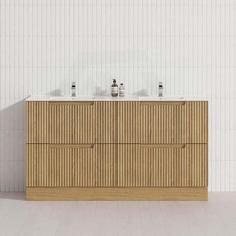 600-1800mm Aulic Lovina Fluted Freestanding Vanity with Kickboard Finger Pull Drawers Harvest Oak