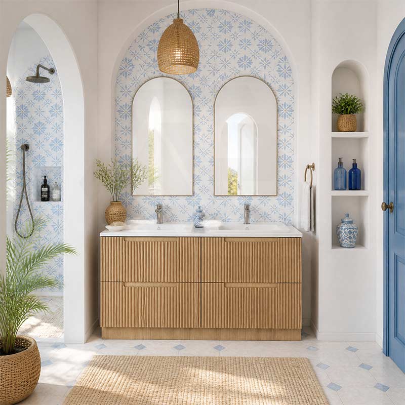 Aulic Lovina Fluted Freestanding Vanity with Kickboard Finger Pull Drawers Single/Double Bowls 1500mm - Harvest Oak