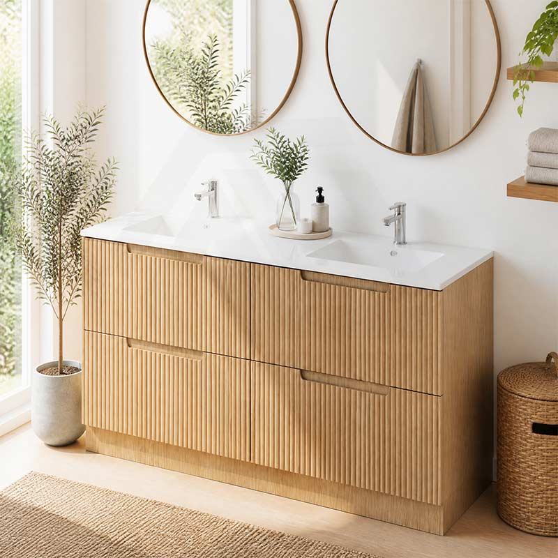 Aulic Lovina Fluted Freestanding Vanity with Kickboard Finger Pull Drawers Single/Double Bowls 1500mm - Harvest Oak