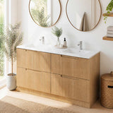 Aulic Lovina Fluted Freestanding Vanity with Kickboard Finger Pull Drawers Single/Double Bowls 1500mm - Harvest Oak