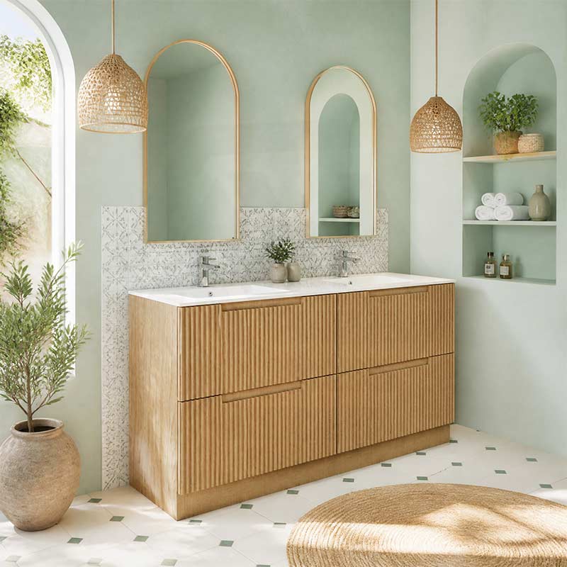 Aulic Lovina Fluted Freestanding Vanity with Kickboard Finger Pull Drawers Single/Double Bowls 1500mm - Harvest Oak