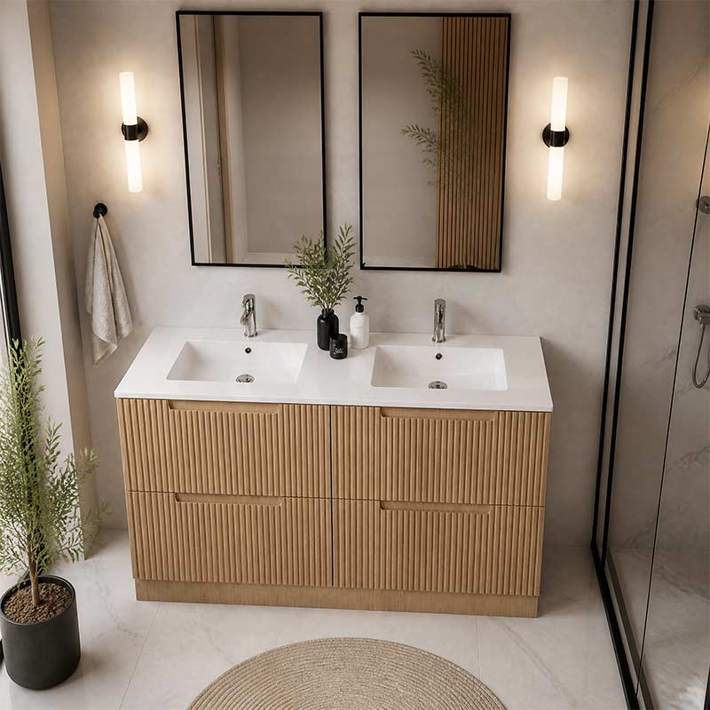 Aulic Lovina Fluted Freestanding Vanity with Kickboard Finger Pull Drawers Single/Double Bowls 1500mm - Harvest Oak
