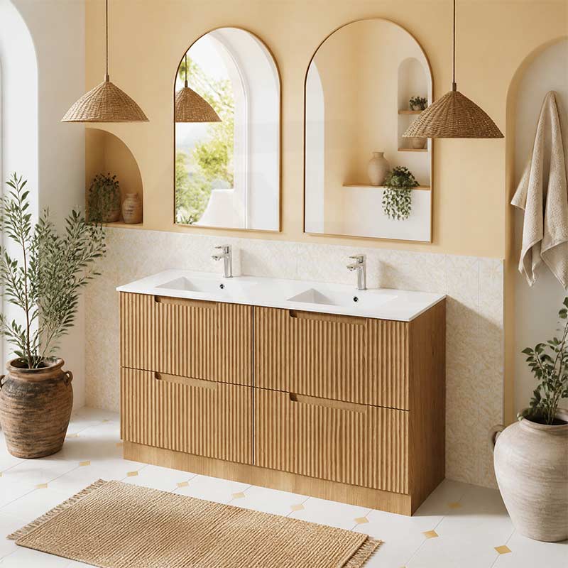 Aulic Lovina Fluted Freestanding Vanity with Kickboard Finger Pull Drawers Single/Double Bowls 1500mm - Harvest Oak