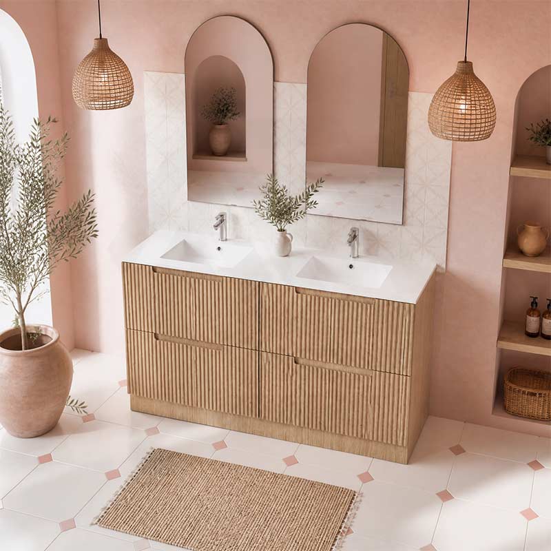 Aulic Lovina Fluted Freestanding Vanity with Kickboard Finger Pull Drawers Single/Double Bowls 1500mm - Harvest Oak