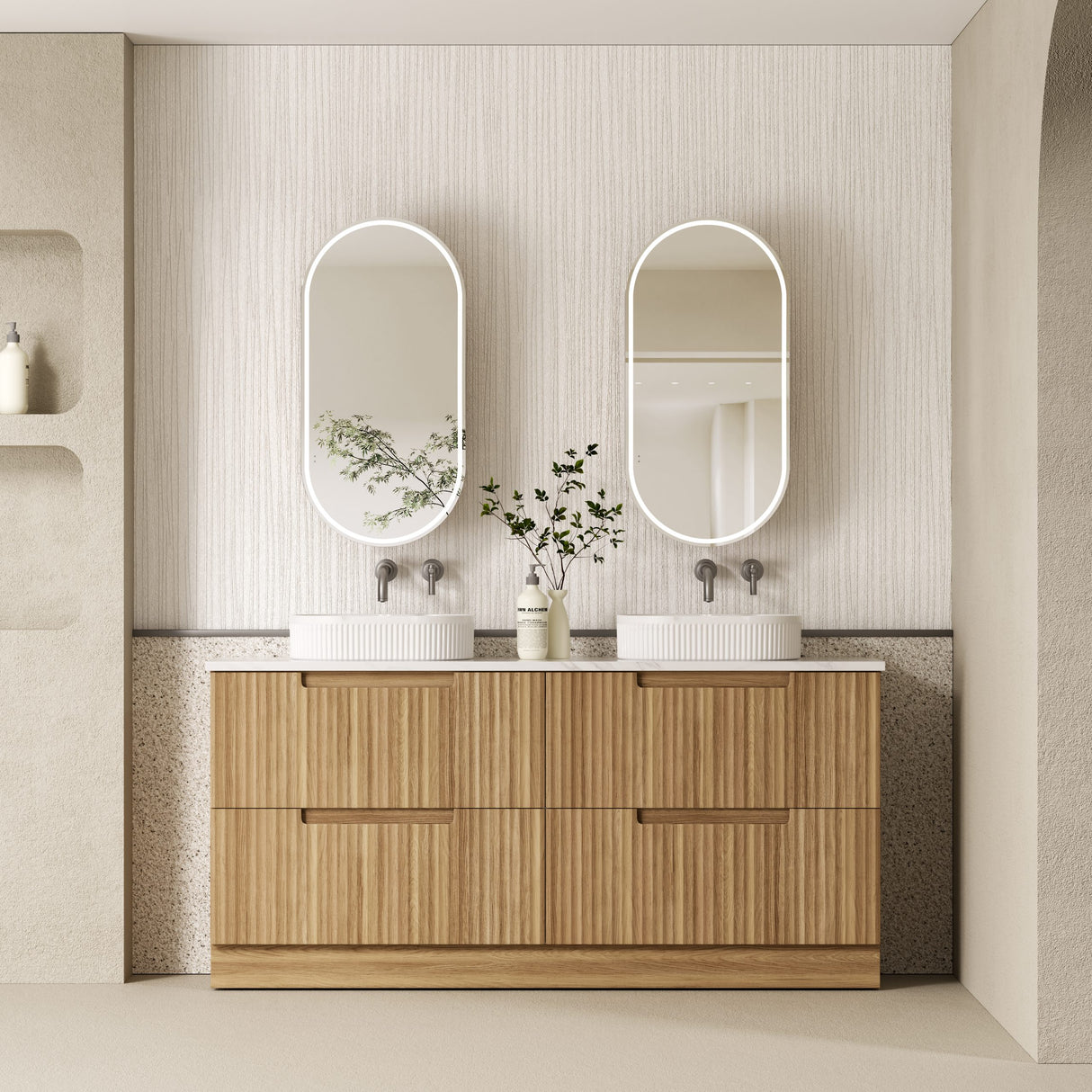 600-1800mm Aulic Lovina Fluted Freestanding Vanity with Kickboard Finger Pull Drawers Harvest Oak
