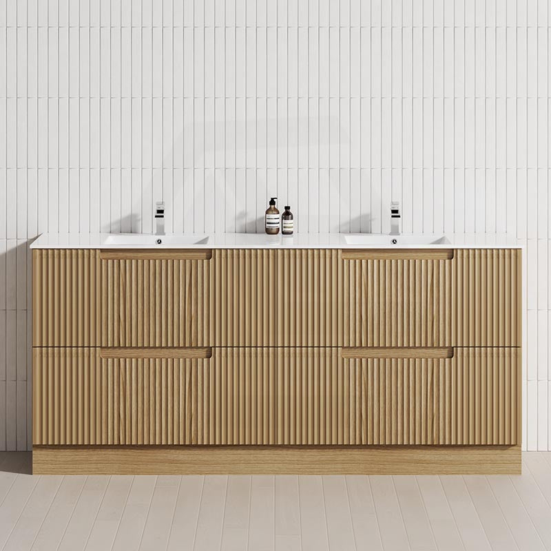 600-1800mm Aulic Lovina Fluted Freestanding Vanity with Kickboard Finger Pull Drawers Harvest Oak