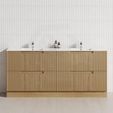 600-1800mm Aulic Lovina Fluted Freestanding Vanity with Kickboard Finger Pull Drawers Harvest Oak
