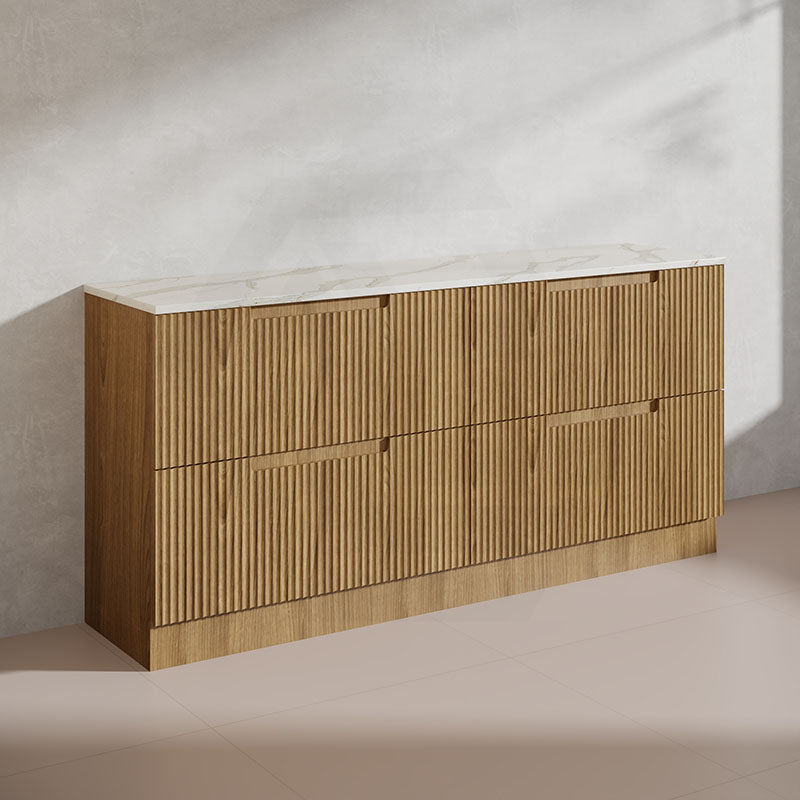 600-1800mm Aulic Lovina Fluted Freestanding Vanity with Kickboard Finger Pull Drawers Harvest Oak
