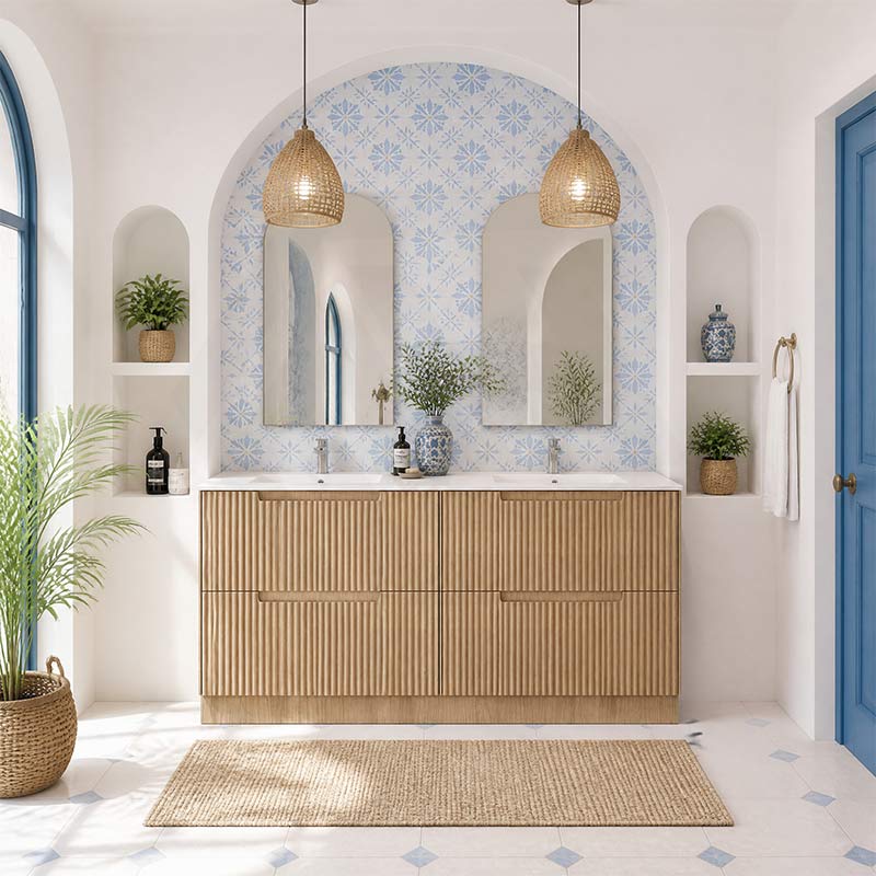 Aulic Lovina Fluted Freestanding Vanity with Kickboard Finger Pull Drawers Single/Double Bowls 1800mm - Harvest Oak
