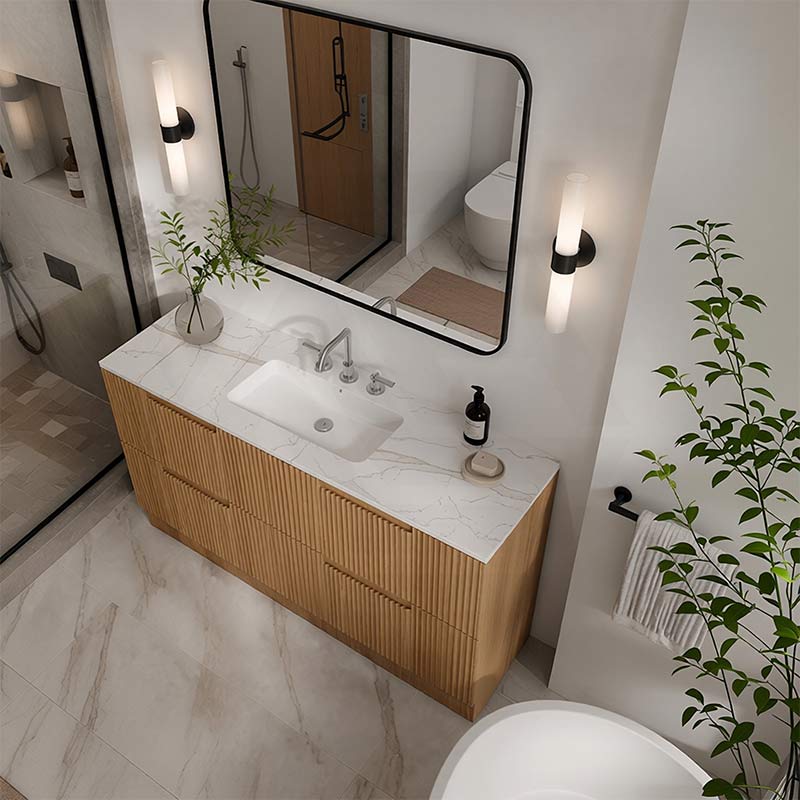 Aulic Lovina Fluted Freestanding Vanity with Kickboard Finger Pull Drawers Single/Double Bowls 1800mm - Harvest Oak