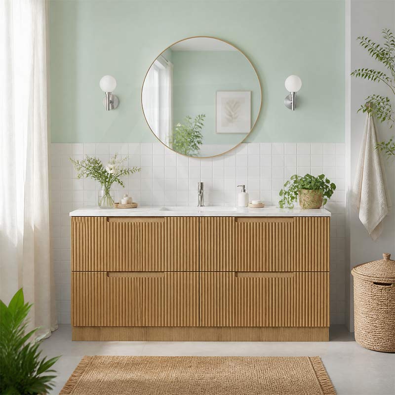 Aulic Lovina Fluted Freestanding Vanity with Kickboard Finger Pull Drawers Single/Double Bowls 1800mm - Harvest Oak