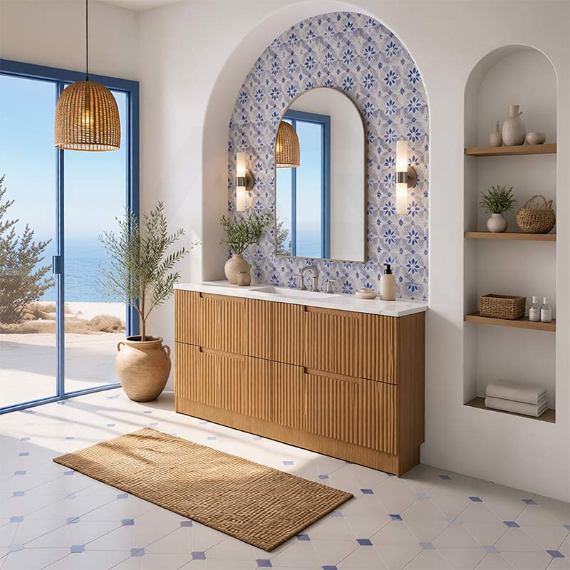 Aulic Lovina Fluted Freestanding Vanity with Kickboard Finger Pull Drawers Single/Double Bowls 1800mm - Harvest Oak