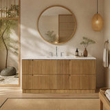 Aulic Lovina Fluted Freestanding Vanity with Kickboard Finger Pull Drawers Single/Double Bowls 1800mm - Harvest Oak