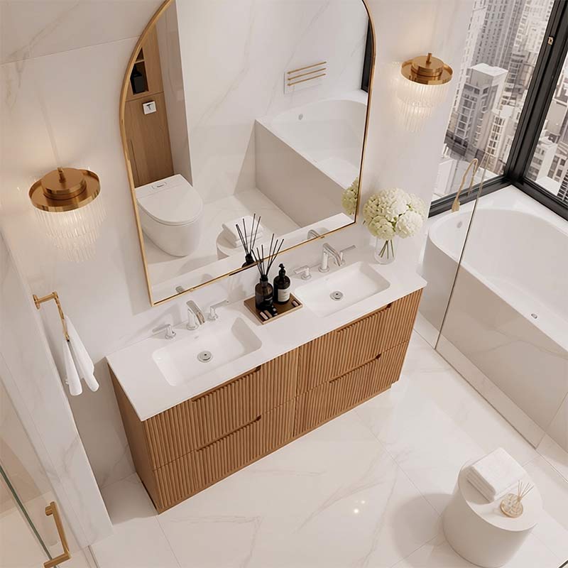 Aulic Lovina Fluted Freestanding Vanity with Kickboard Finger Pull Drawers Single/Double Bowls 1800mm - Harvest Oak