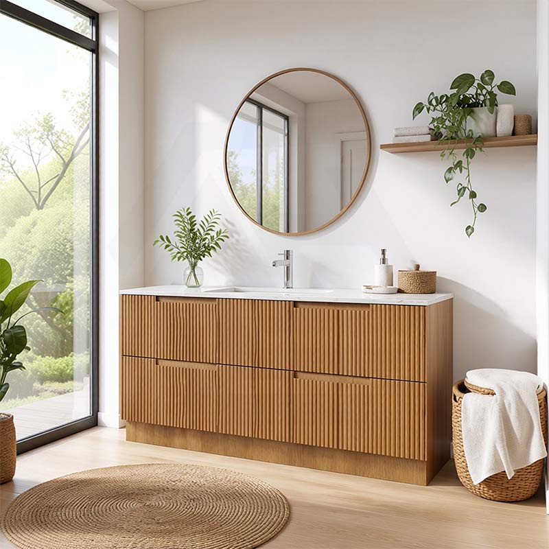 Aulic Lovina Fluted Freestanding Vanity with Kickboard Finger Pull Drawers Single/Double Bowls 1800mm - Harvest Oak