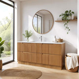 Aulic Lovina Fluted Freestanding Vanity with Kickboard Finger Pull Drawers Single/Double Bowls 1800mm - Harvest Oak