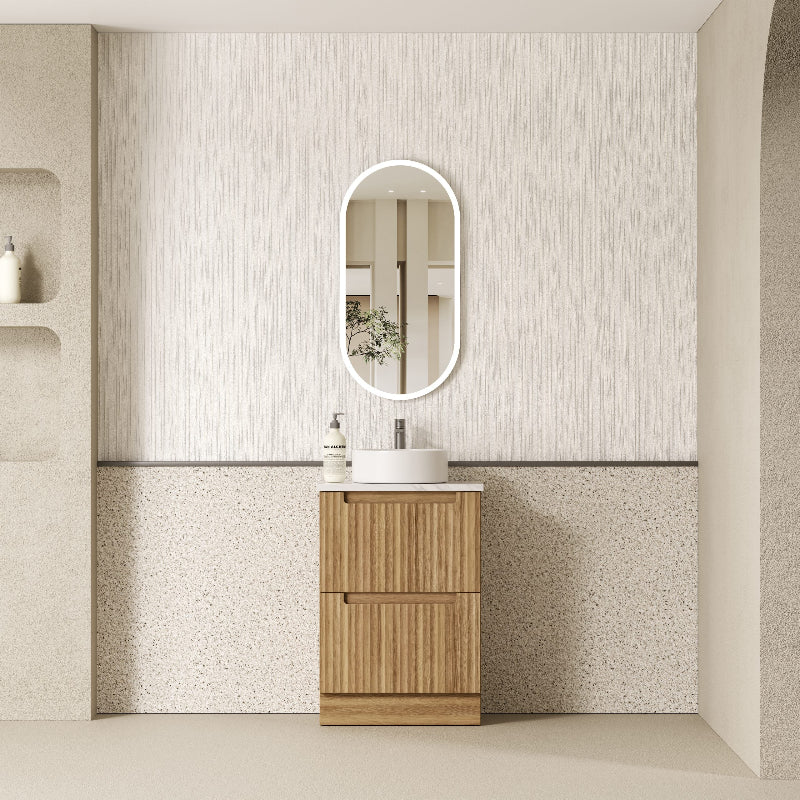 600-1800mm Aulic Lovina Fluted Freestanding Vanity with Kickboard Finger Pull Drawers Harvest Oak