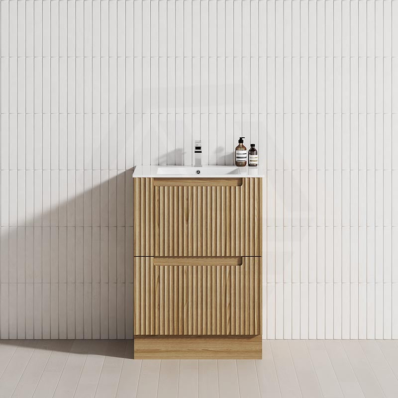 600-1800mm Aulic Lovina Fluted Freestanding Vanity with Kickboard Finger Pull Drawers Harvest Oak