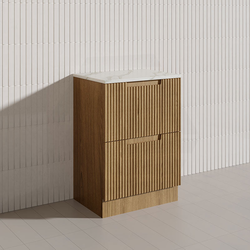 600-1800mm Aulic Lovina Fluted Freestanding Vanity with Kickboard Finger Pull Drawers Harvest Oak