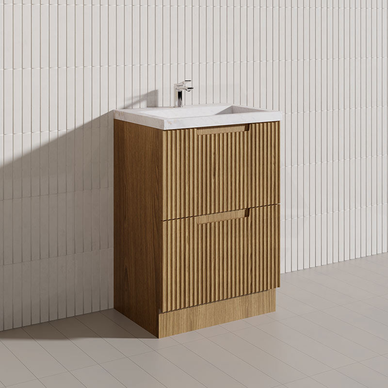 600-1800mm Aulic Lovina Fluted Freestanding Vanity with Kickboard Finger Pull Drawers Harvest Oak