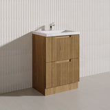 600-1800mm Aulic Lovina Fluted Freestanding Vanity with Kickboard Finger Pull Drawers Harvest Oak