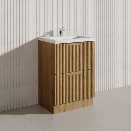 600-1800mm Aulic Lovina Fluted Freestanding Vanity with Kickboard Finger Pull Drawers Harvest Oak