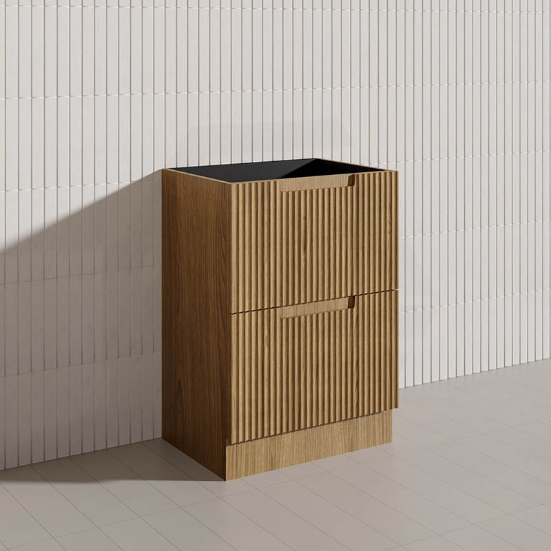 600-1800mm Aulic Lovina Fluted Freestanding Vanity with Kickboard Finger Pull Drawers Harvest Oak