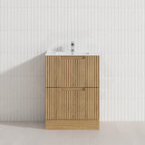 600-1800mm Aulic Lovina Fluted Freestanding Vanity with Kickboard Finger Pull Drawers Harvest Oak