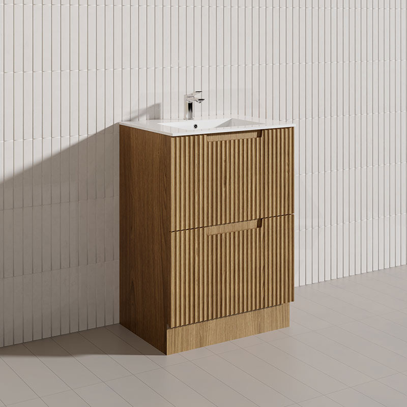 600-1800mm Aulic Lovina Fluted Freestanding Vanity with Kickboard Finger Pull Drawers Harvest Oak