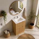 Aulic Lovina Fluted Freestanding Vanity with Kickboard Finger Pull Drawers 600mm - Harvest Oak