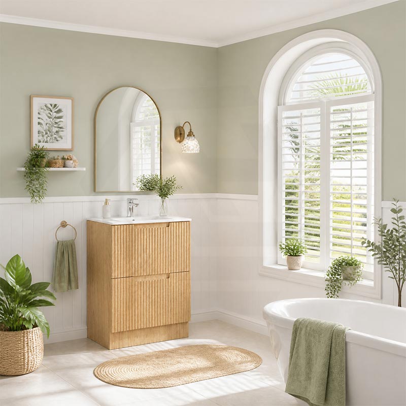 Aulic Lovina Fluted Freestanding Vanity with Kickboard Finger Pull Drawers 600mm - Harvest Oak