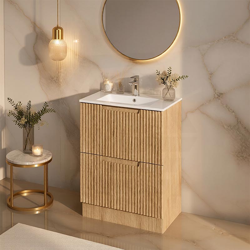 Aulic Lovina Fluted Freestanding Vanity with Kickboard Finger Pull Drawers 600mm - Harvest Oak