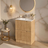 Aulic Lovina Fluted Freestanding Vanity with Kickboard Finger Pull Drawers 600mm - Harvest Oak
