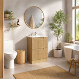 Aulic Lovina Fluted Freestanding Vanity with Kickboard Finger Pull Drawers 600mm - Harvest Oak