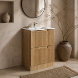 Aulic Lovina Fluted Freestanding Vanity with Kickboard Finger Pull Drawers 600mm - Harvest Oak