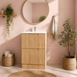 Aulic Lovina Fluted Freestanding Vanity with Kickboard Finger Pull Drawers 600mm - Harvest Oak