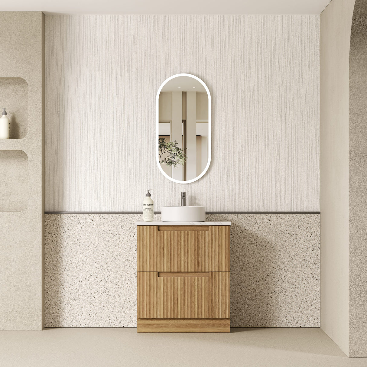 600-1800mm Aulic Lovina Fluted Freestanding Vanity with Kickboard Finger Pull Drawers Harvest Oak