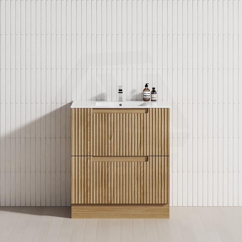 600-1800mm Aulic Lovina Fluted Freestanding Vanity with Kickboard Finger Pull Drawers Harvest Oak