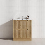 600-1800mm Aulic Lovina Fluted Freestanding Vanity with Kickboard Finger Pull Drawers Harvest Oak