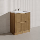 600-1800mm Aulic Lovina Fluted Freestanding Vanity with Kickboard Finger Pull Drawers Harvest Oak