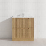 600-1800mm Aulic Lovina Fluted Freestanding Vanity with Kickboard Finger Pull Drawers Harvest Oak